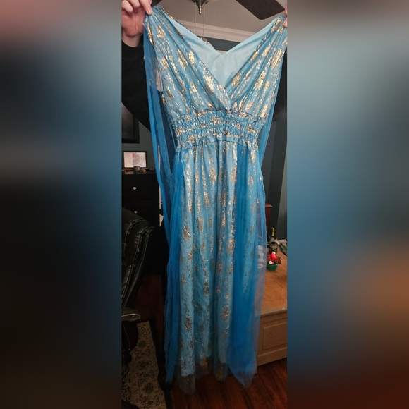 Elegant Blue and Gold Women's Dress With Train/Cape - Daenerys TargaryenInspired - Picture 1 of 2